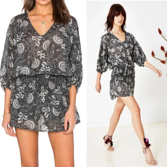 ULLA JOHNSON Batu Blouson Smocked Drop Waist Dress - Picture 1 of 10